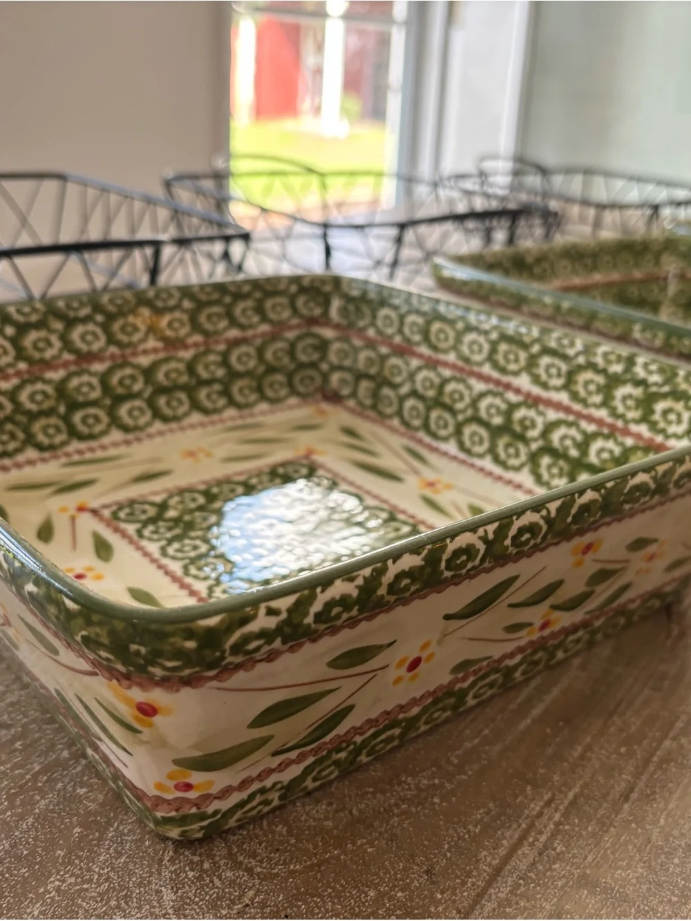 10-Piece Hand-Painted Green Floral Ceramic Serving Set